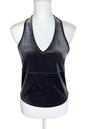 Express‎ Vintage 90s Dark Grey Velvet Halter Top Size Large thumbnail 1