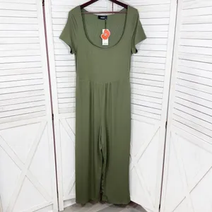 Cider Jumpsuit Square Scoop‎ Neck Wide Leg Short Sleeve Olive Green 0XL 12 14 thumbnail 9