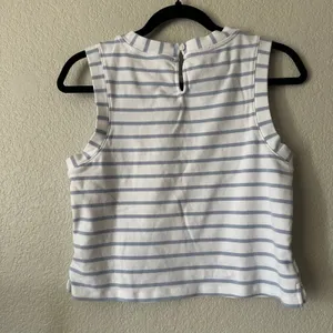Maeve Anthropologie Striped Graphic Cropped Tank White Gray thumbnail 4
