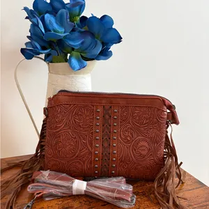Western Brown Style PU Leather Crossbody Bag NWT thumbnail 5