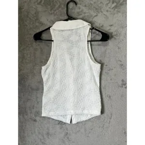Maeve Halter Collared Ruched Tank Top Women’s XS Ivory Textured Button Front thumbnail 3