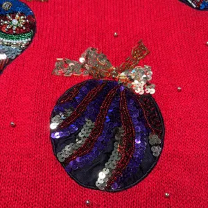 90s EMT Red Silk Angora Wool Beaded Christmas Ornament Sweater Womens M sequins thumbnail 7