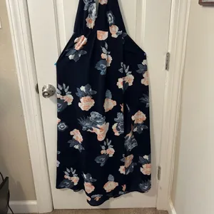 Simplee Floral Halter Maxi Dress Womens Medium Navy Blue Pink Backless Sundress thumbnail 2