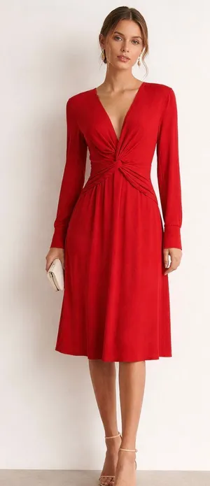 Equipment Femme Short Faun Red Twist Knot V Neck Midi Dress NWT Size 6 thumbnail 1