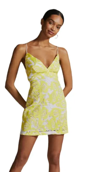 Maeve by Anthropologie NWT Yellow Embroidered Lace Mini Dress Size 6 thumbnail 1