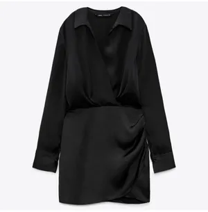 ZARA Satin Effect Long Sleeve Little Black Dress thumbnail 3