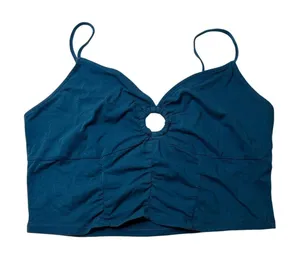 Cutout Cami Top Teal Cotton Stretch Ring Front Crop Tank Size L Y2K Beach Blue thumbnail 1