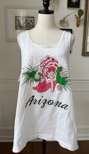 Vintage 90s Arizona Cotton Tank Top Cowgirl Boots Cactus Southwestern XL thumbnail 1