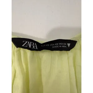 Zara Women’s XS Lime Green Eyelet Mini Wrap Dress Puff Sleeve Lined Cotton thumbnail 11