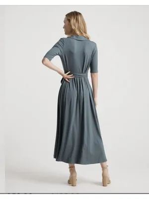 Quince Tencel Jersey Midi Wrap Dress Dark Olive Green Size L thumbnail 2