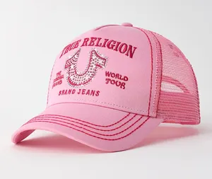 True Religion Pink Rhinestone Embroidered Logo Trucker Hat thumbnail 1