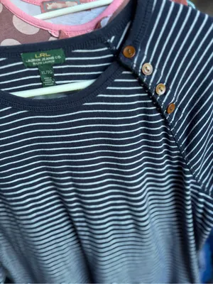 Lauren Ralph Lauren Navy and White Striped Long-Sleeve Tee with Shoulder Buttons thumbnail 2