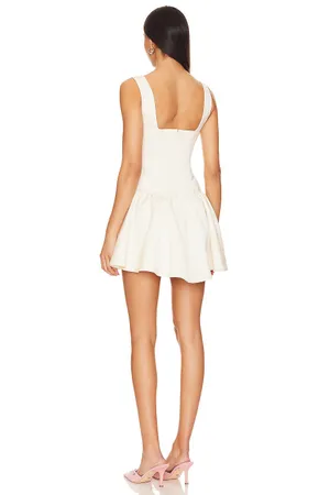 We Wore What Corset Peplum Satin Mini Dress in Ecru thumbnail 2