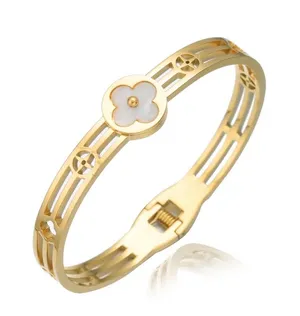Clover Motif Bangle Cuff Gold thumbnail 1