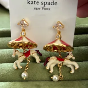 NWOT kate spade Carousel Horse Drop Earrings in Red, Cream & Gold thumbnail 1