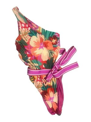 🌺 Antonio Melani One-Shoulder Tropical Floral One-Piece Swimsuit Waist Tie thumbnail 2