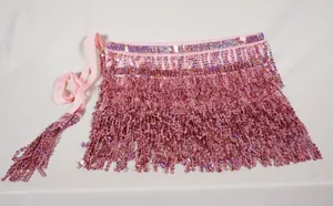 Pink Sequin Belly Dance Hip Scarf Tassel Wrap Sparkly Fringe Skirt ONE SIZE thumbnail 4