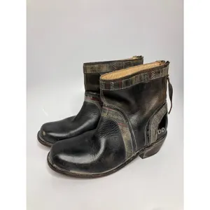 Bed Stu Cobbler Series Boots Womens 8 Black Good Distressed Leather Woven Trim thumbnail 4