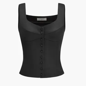 Commense Y2K Satin Casual Minimalist Button Front Strappy Top Black NWT M thumbnail 5