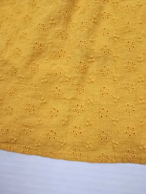 Cotton Women’s Yellow Eyelet Knee Lenght Dress Smocked Back Size M thumbnail 4