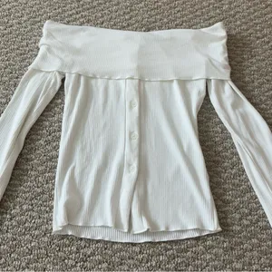 Princess Polly White Ribbed Off-Shoulder Top thumbnail 2