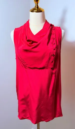 BCBG Max Azria Women's Red Silk Sleeveless Blouse with Cowl Neck thumbnail 1