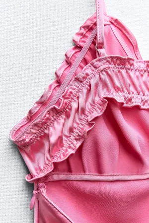 Zara maxi dress hot satin pink lingerie ruffled midi party Valentine’s date wedding thumbnail 15