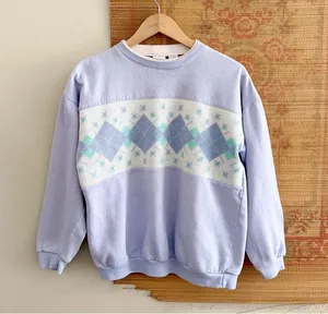 Hanes Vintage 80s Argyle Knit Detail Lavender Purple Sweatshirt thumbnail 1