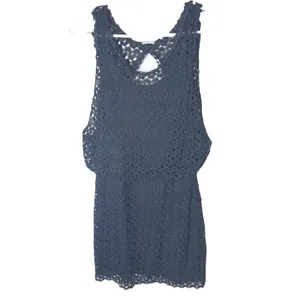 Free People Black Crochet Lace Mini Dress Open Back Sleeveless Scalloped Hem XS thumbnail 3
