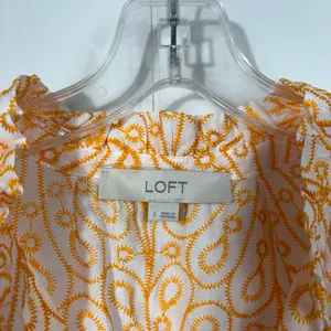 LOFT Orange Embroidered Paisley Printed Ruffle Sleeve Tassel Tie Top Small S thumbnail 3