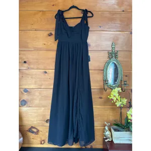 NWT Lulus Radiant Charisma Black Chiffon Ruched Tie-Strap Maxi Dress Wedding 3X thumbnail 3