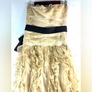 Tadashi Shoji 8 Silk Elegant Ruffle Strapless Formal Maxi Dress in Golden Beige thumbnail 8