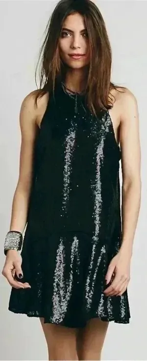 Free People blue sequin liquid shine mini dress M concert cocktail party thumbnail 1