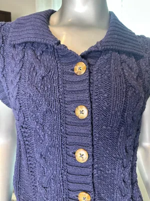 Anthropologie Pilcro Cable Knit Sweater Vest Small Blue Button Front Collared thumbnail 3