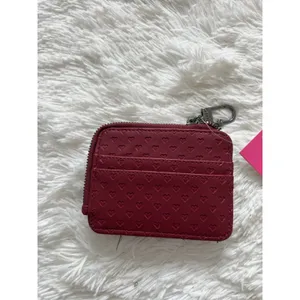 NWT Betsey Johnson Cranberry Red Embossed Hearts Card Case Wallet Keychain Clip thumbnail 2