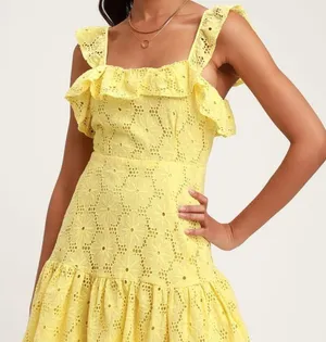 Lulus Yellow Ruffled Eyelet Lace Sleeveless Dress thumbnail 2