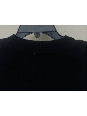 Free People Black Ribbed Oversized Sweater Slouchy Crewneck Boho Chunky Knit thumbnail 4