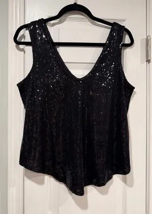 NWOT Venus Size M Black Sequin Tank Top V-Neck Sleeveless Party Cocktail Holiday thumbnail 1