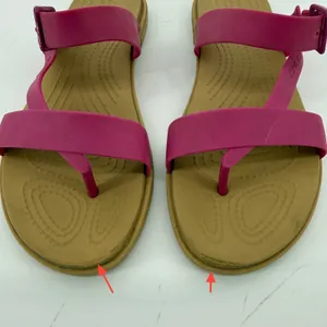 Crocs Tulum Toe Post Sandal Flip Flop Fuchsia Pink Tan Women 7 Buckle Straps thumbnail 2