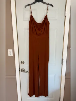 Jason Wu Emmett Cowl Neck Jumpsuit Wide Leg Retro Disco Jewel Strap Large Boho thumbnail 2