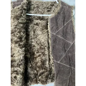 Vintage Y2K Brown Leather PatchWork Moto‎ Vest Grunge Boho Cozy Layered Jacket M thumbnail 2