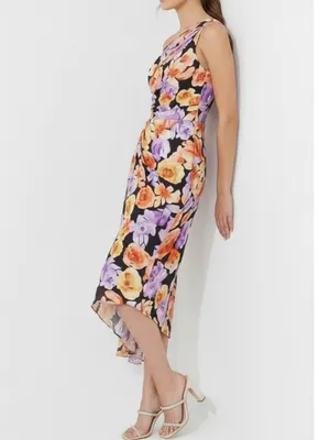 GEISHA DESIGNS X ANTHROPOLOGIE Asymmetrical Hem Midi Dress, Purple, XS thumbnail 3