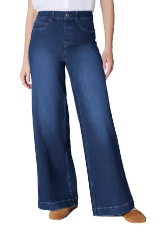 NWT SPANX High Rise Wide Leg Jeans A-Line S Blue Denim Casual Classic Retro thumbnail 1
