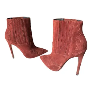 Burgundy suede pointed toe stiletto ankle boots with cowgirl design ASOS size 6 thumbnail 13