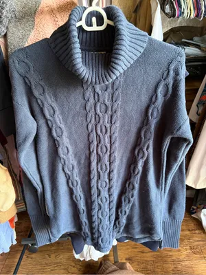 L.L. Bean Slate Blue Cable-Knit Turtleneck Sweater small thumbnail 1