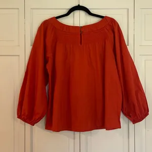 Anthropologie Maeve coral smocked neck long sleeve blouse small thumbnail 9