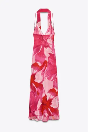 Zara Vibrant Pink long maxi Dress scarf evening party wedding coctail thumbnail 10