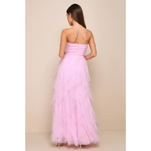 Lulus Delightful Beauty Pink Mesh Strapless Holiday Prom Maxi Medium thumbnail 4