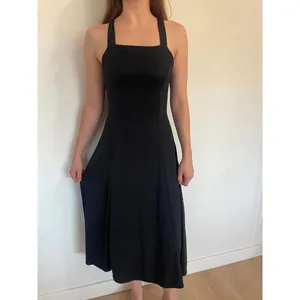 Black Midi Cross Back Square Neck Fit and Flare Dress thumbnail 3