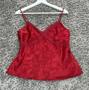Jaclyn Smith Womens Red Heart Satin Camisole Top Lace Trim Sleepwear Tank Cami M thumbnail 1